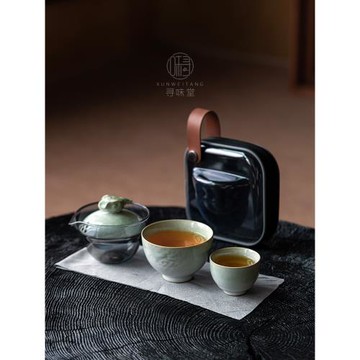 祥云快客杯旅行茶具｜尋味堂影青釉一壺二杯手提便攜式功夫泡茶杯