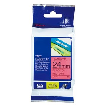 兄弟牌brother護貝標籤帶/紅底黑字/24mmx8M/TZE-451