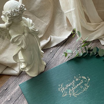 美式結婚書約O橫式O文青綠O結婚證書夾O三張書約組