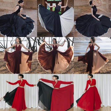 中國復古典舞蹈民族風飄逸大擺傘裙黑色爵士現代舞練功演出服套裝