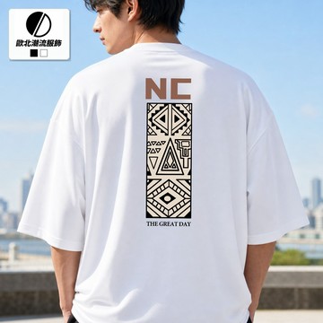 歐北潮流【便宜又好穿】落肩款五分袖 短袖上衣 潮牌T恤 大尺碼上衣 男上衣 寬鬆衣服 短袖衣服  情侶衣服 TA88