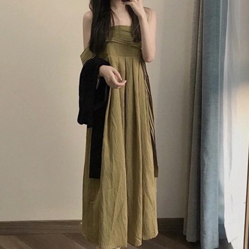 設計感小眾高腰顯瘦法式驚艷長裙夏季2022年新款女露肩吊帶連衣裙