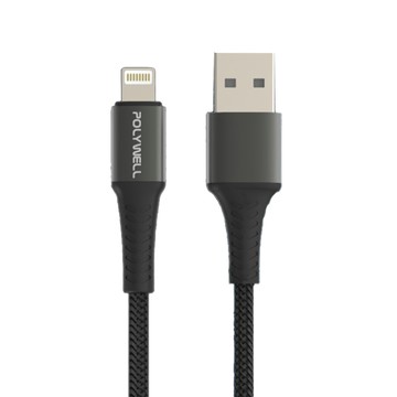 POLYWELL 寶利威爾 Type-A To Lightning 編織充電線 50cm 黑色 1條 PW15-W45-A344  0.5m