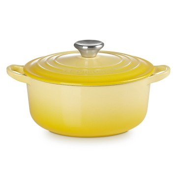 LE CREUSET -琺瑯鑄鐵鍋圓鍋 20cm (閃亮黃-鋼頭-內鍋白)