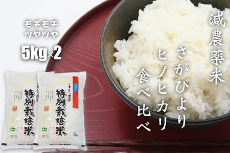 食べ比べ「減農薬米」さがびより・ひのひかり（5㎏×各1袋）しもむら農園  B165-003