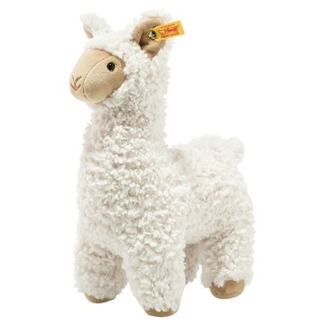 Steiff 德國金耳釦泰迪熊 黃標玩偶 Soft Cuddly Friends Leandro llama  23cm  白色  1個