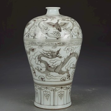 大明洪武青花龍鳳梅瓶古董古玩收藏真品老貨舊貨仿古瓷器