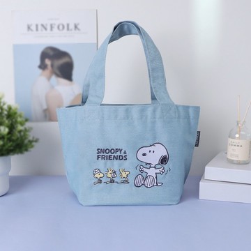 Peanuts史努比牛仔風刺繡手提袋 M Size友你真好-Snoopy 雙面便當