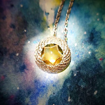 人手批花 唐草圈 黃蛋白石星星 純銀吊墜  傳統工藝