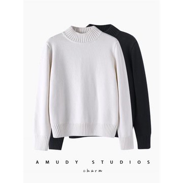 歐貨重磅加厚女裝100%全棉不起球針織衫半高領高級感超好看毛衣