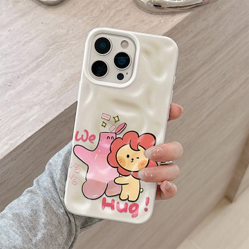 大孔鏡頭防摔隕石紋理 卡通花花獅子 適用 iPhone17Promax手機殼 蘋果16 15Plus 14 13 軟殼