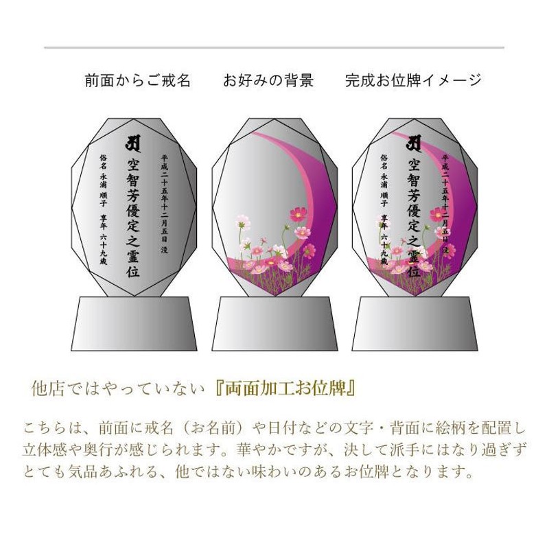 位牌 クリスタル こころ 両面タイプ 名入れ無料 彫刻無料 蓮 <br