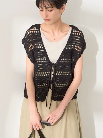 蕾絲針織綁帶V領背心(0H000051700) - AMERICAN HOLIC