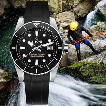 TITONI 梅花錶 Baby Seascoper 300 天文台認證陶瓷圈機械錶 1212購物節 送禮推薦-黑 83300 S-BK-R-702