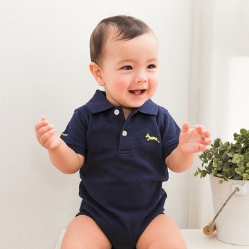 純棉網眼Polo包屁衣 深藍經典款