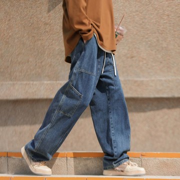 【T-2】🖤男士褲子 牛仔褲男 春秋款褲子 ins 美式 高街 寬鬆長褲 直筒褲 百搭 潮流 闊腿褲 牛仔長褲 牛仔褲女