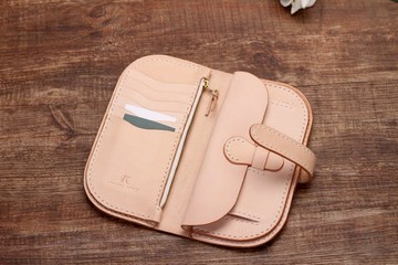 【切線派】意大利植鞣革純手工真皮女士錢包長夾001款原色