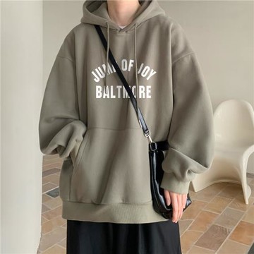 美式復古衛衣男2024春秋新款寬松套頭上衣字青少年大碼連帽外套潮