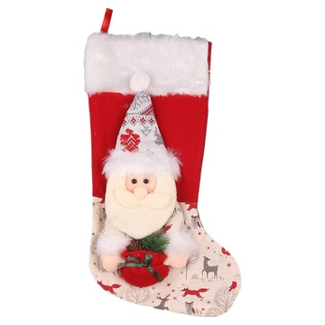 六分埔禮品 紅底毛毛聖誕襪  52cm  麋鹿 紅色  1個