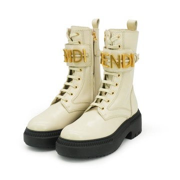 Fendi 展示品 Fendigraphy 綁帶皮革中靴#35(米灰)