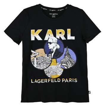 KARL LAGERFELD 卡爾 老佛爺巴黎地標印花棉質短T恤.黑
