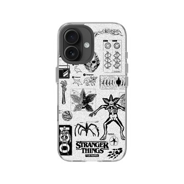 iPhone 16 Clear Case（相機按鈕） 透明 - Stranger Things - 顛倒世界怪物圖鑑 黑白款