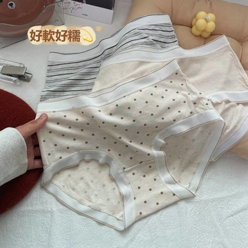 🌸台灣免運🌸內褲女生 性感中腰三角褲 時尚波點條紋撞色設計 抑菌全棉襠部 高彈腰頭不緊繃 運動内褲 少女内褲 純棉内褲