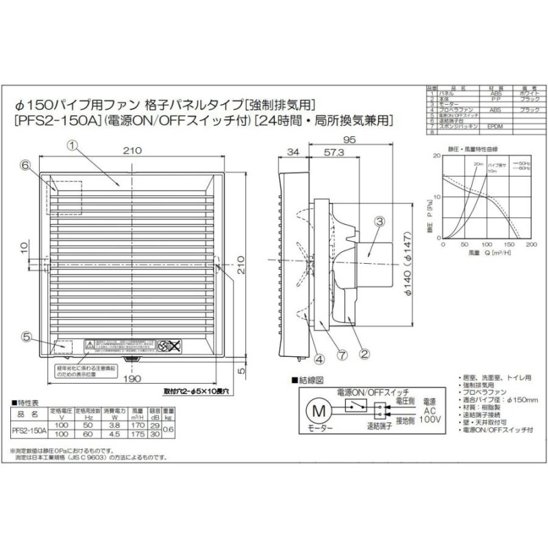 高須産業 ダクトレス24時間換気システム φ150 パイプ用ファン（格子パネルタイプ） 【品番：PFS2-150A】○ 通販  LINEポイント最大0.5%GET LINEショッピング