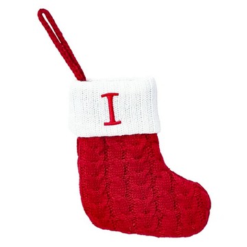 刺繡字母聖誕襪 針織棉 節慶禮物  字母I 紅色  1個