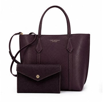 TORY BURCH PERRY 荔枝紋皮革手提/斜背兩用包(磚紅/附手拿包)