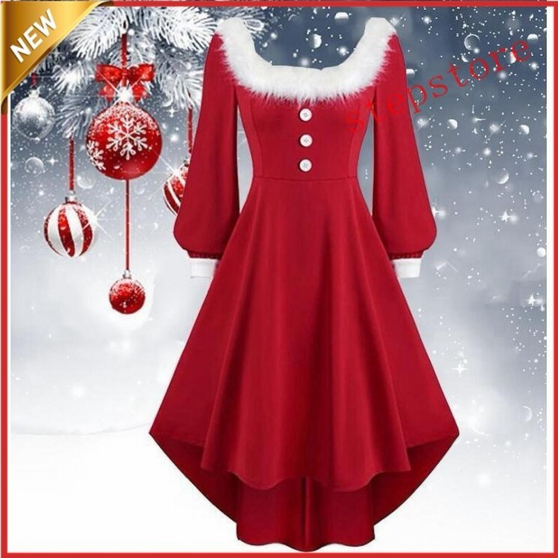 サンタクロースコスプレ衣裳 長袖ワンピース クリスマスドレス サンタワンピースハロウインロングワンピース サンタクロース仮装ダンス衣裳2枚 通販 Lineポイント最大get Lineショッピング