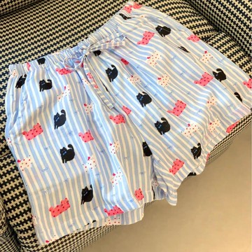 台灣出貨 條紋卡通睡褲女夏季薄款寬鬆透氣休閒短褲遛彎褲可外穿學生家居褲 單件睡褲短褲 休閒短褲女 卡通睡衣 居家短褲