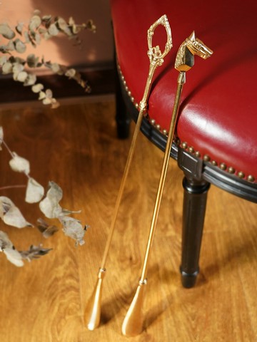 歐式進口手工提鞋器奢華家居金色馬頭創意黃銅長款鞋拔子超長免郵