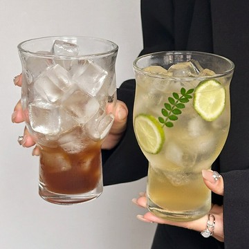 順皿ins風復古玻璃夏天杯冰美式咖啡杯子拿鐵大容量冷飲果汁水杯