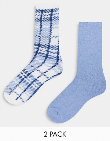 Hollister fuzzy socks in blue check