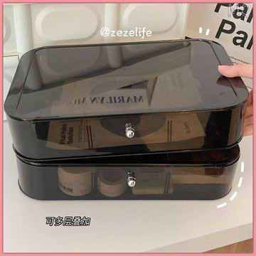 全新 —ZeZeLife—亞克力透明化妝品收納盒桌面抽屜式首飾梳妝檯ins黑色雜物置物盒