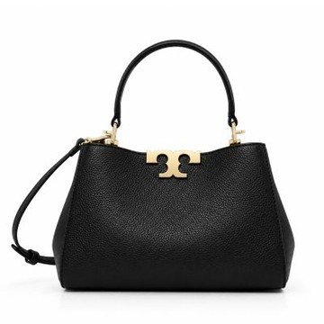 TORY BURCH Eleanor SOFT 荔枝紋皮革金字LOGO手提/兩用包(迷你/黑金)