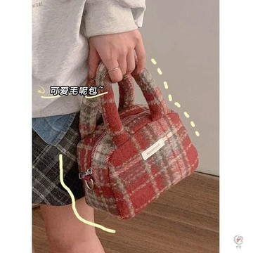 ✨ 限時下殺 ✨SHOPPING甜酷毛呢包包秋冬手提2023新款格子紅色單肩斜挎包小方包