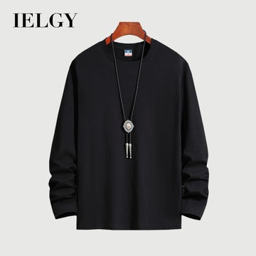 IELGY 男士純棉純色長袖寬鬆大碼男士圓領JT笑臉