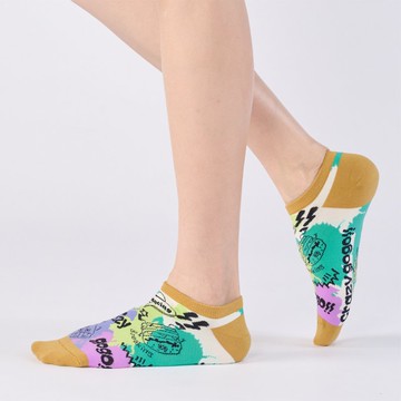 聯名Crazygogo_動感彩虹 踝襪 - 淺咖(F)