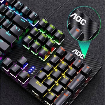 熱銷AOC GK410有線機械鍵盤青軸鼠標套裝筆記本臺式外接游戲辦公通用