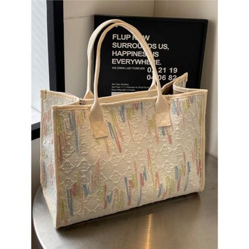 刺繡大容量通勤包女2025新款休閑手提購物袋單肩媽咪包百搭托特包