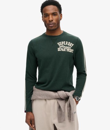 Superdry Men's Vintage Athletic Long Sleeve Striped Top Green Size: S