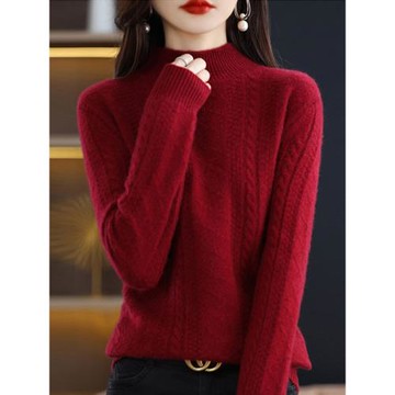 2025新款大碼套頭羊毛衫秋冬加厚半高領寬松毛衣針織打底羊絨衫女