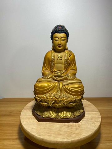 傳統老木雕造像，釋迦摩尼，正金，香樟木整雕，開臉莊嚴 圓潤