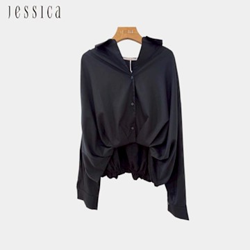 JESSICA - 百搭個性翻領縮腰前短後長寬鬆襯衫上衣J44302