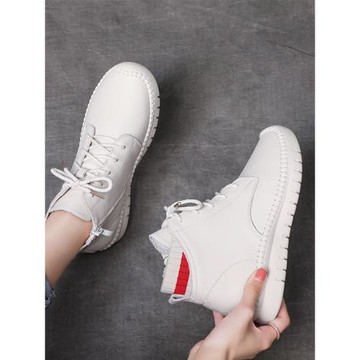 馬丁靴皮鞋真皮媽媽軟底春秋平底短靴女2024新款春秋單靴加絨女鞋