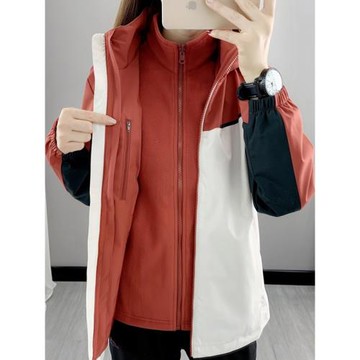 2025潮牌ins冬季戶外女裝沖鋒衣兩件套保暖加絨加厚寬松街頭外套