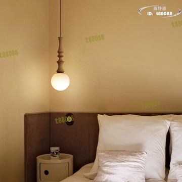 精品快銷 法式復古床頭吊燈侘寂風實木中古臥室設計師美式吧檯吊線玻璃燈具