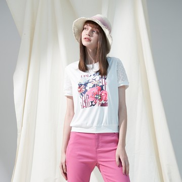 CLL巧玲瓏 珍珠花卉蕾絲點點拼接上衣 2363102